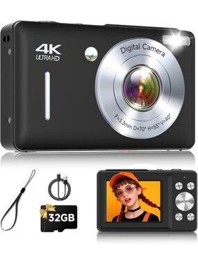 44MP FHD Point & Shoot Digital Camera, 16X Zoom, Anti-Shake, 32GB SD Card